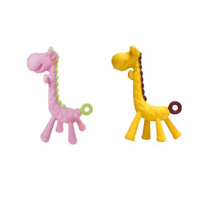 Anju Baby Teether 2-piece Set, Giraffe Pink, Giraffe Yellow (teether), Random Delivery (silicone Clip), 1 Set, Korean Baby Products