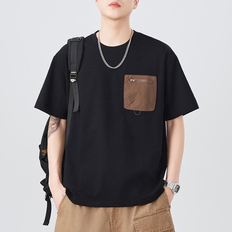 New Summer Short-sleeved T-shirt Men's Loose Round Neck Pocket T-shirt Versatile Casual Base Shirt