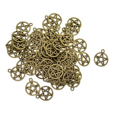 50 Pieces Tibetan Bronze Alloy Round Star Pentacle Jewelry DIY Making Charms