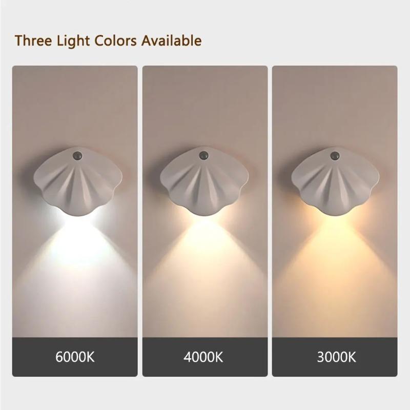 LED Shells Night Light Motion Sensor Light USB Type-C Tricolor Room Decoration Lamp for Corridor Staircase Led Lamp Sensor Light