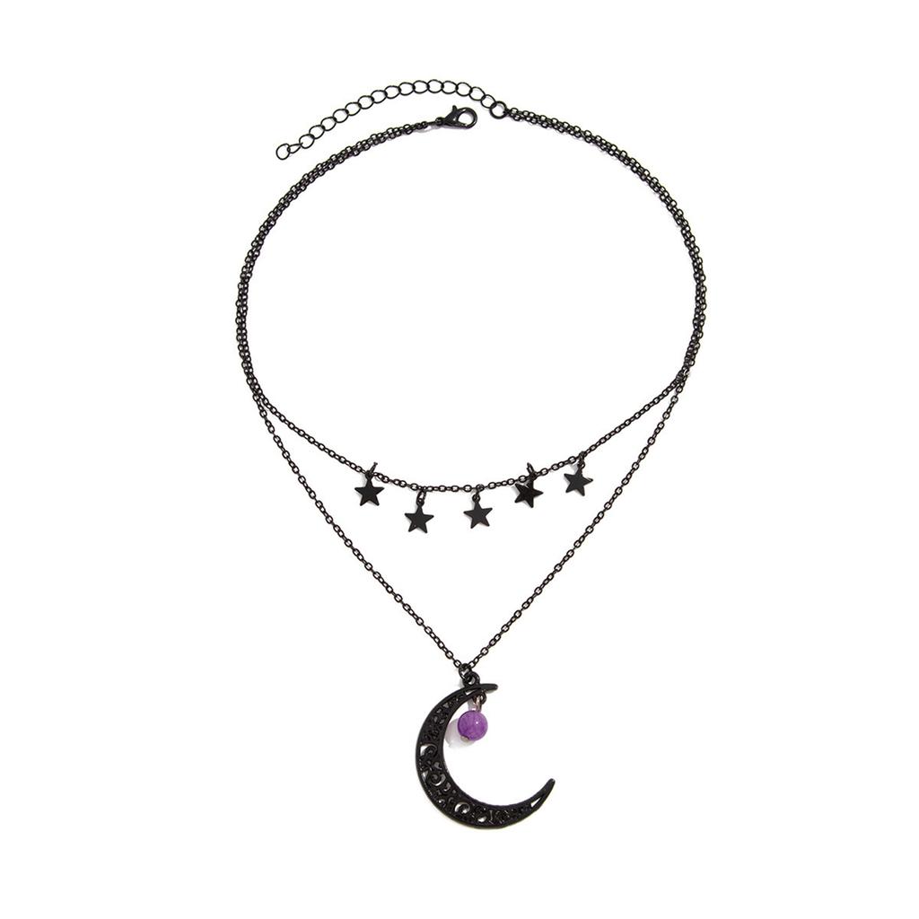 Gothic Necklace Hollow Moon Star Pendant Neckchain for Women Fashionable Jewelry Gift For Parties and Festivals