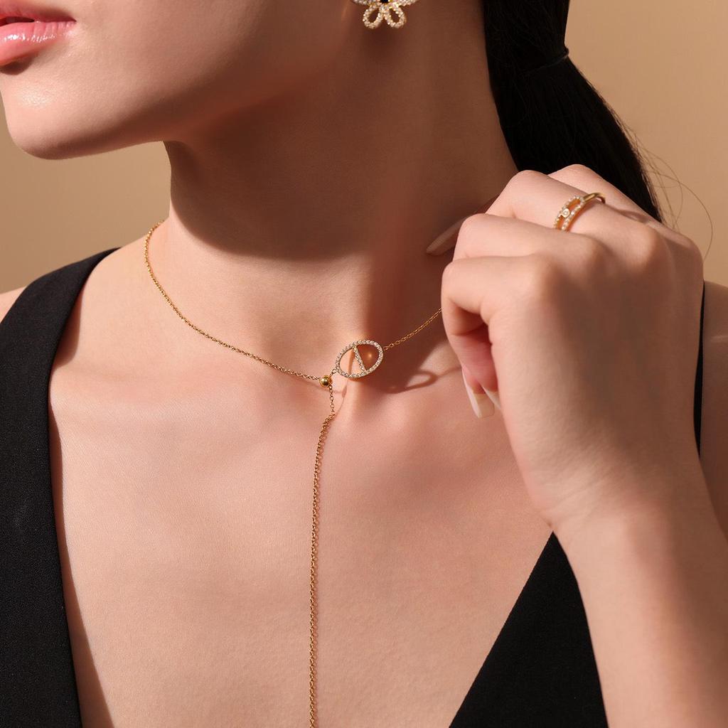 Qiong Yao 5A Zircon Adjustable Clavicle Necklace - Elegant Stainless Steel Design