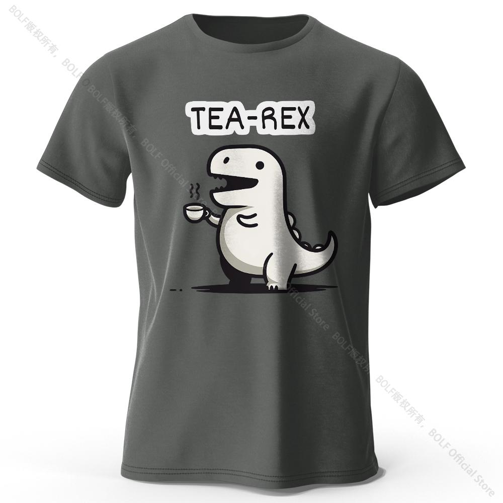 T-shirt da uomo con stampa dinosauro Tea-Rex 100% cotone, Morbida e traspirante, Girocollo, Manica corta, Unisex, Stile divertente e stravagante