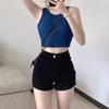 Petite Women's Black A-line High Waist Slimming Shorts - Summer 2025 American Style Hot Pants