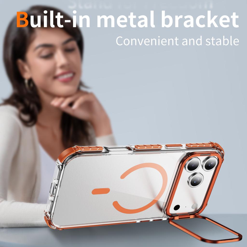 For iPhone 17 Pro Clear Phone Case with Lens Kickstand Cover Compatible with MagSafe