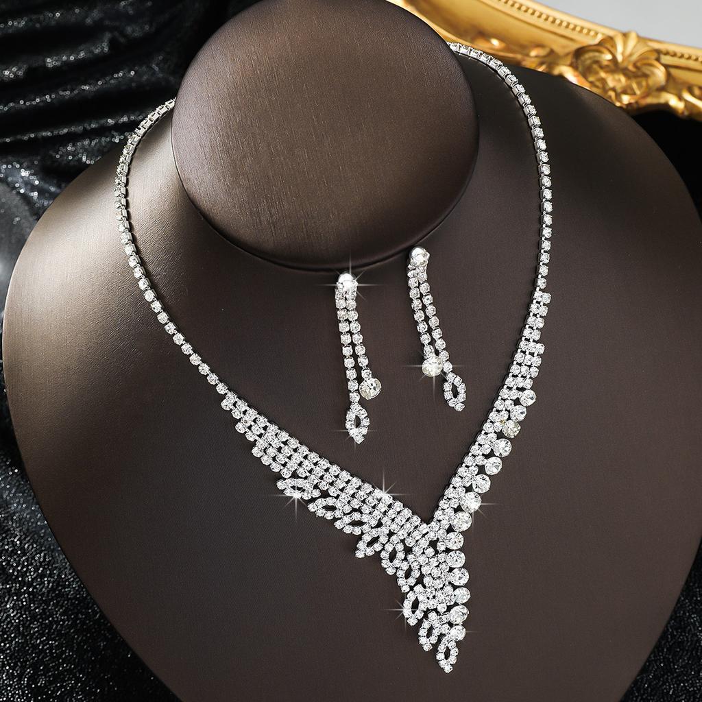 3PC Women's Fashion Design Leaf Necklace Earrings Zircon Set, Suitable for Wedding, Party, and Festival Gifts