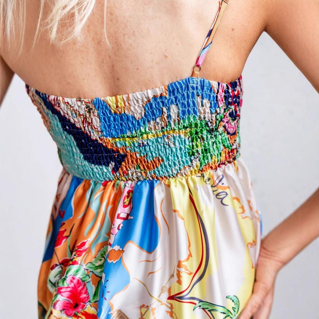 Summer wind new sexy women's clothing high waist printing vacation style swinging suspender dress