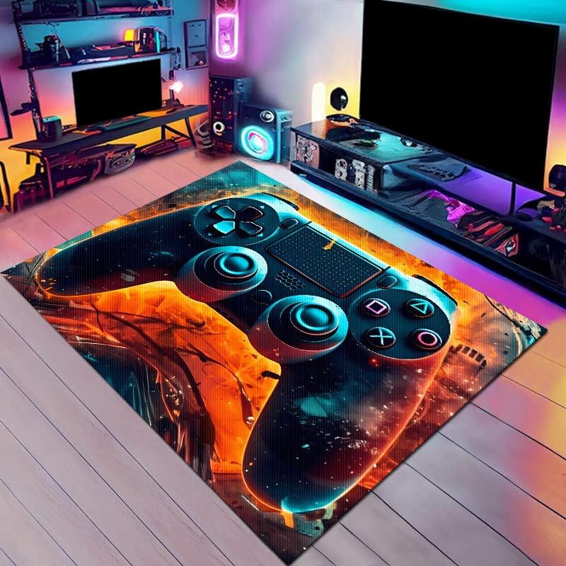 Gaming Theme RGB Effect Carpet Mat Non-Slip Rug Home Decoration for Esports Room Computer Desk Area Colorful Pattern Floor Mat
