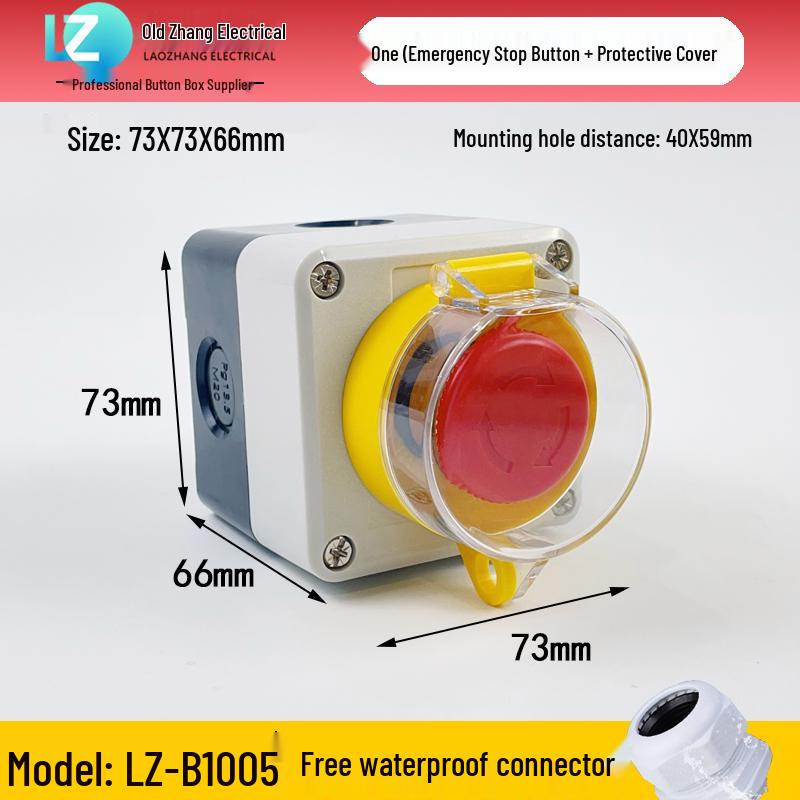 IP65 Waterproof Button Box with Emergency Stop & Indicator Light - 12345-Hole Plastic Enclosure