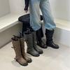Retro design round head thick-soled boots female knight boots belt buckle high boots