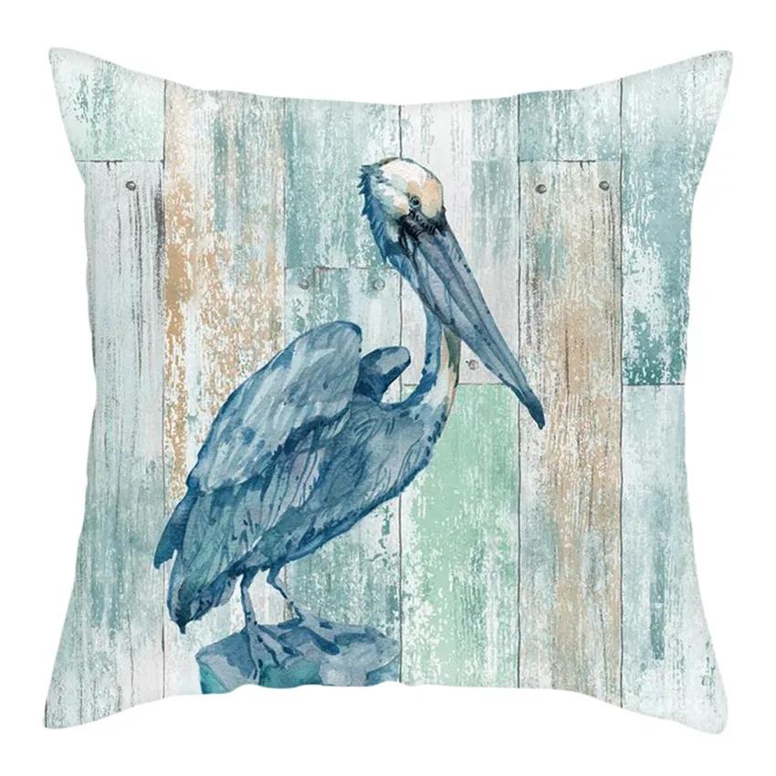 Animal Series Blue Bird Print Cushion Cover Art Painting Bird Polyester Pillow Case For Sofa Bed Pillow Cover Home Decor 45X45Cm