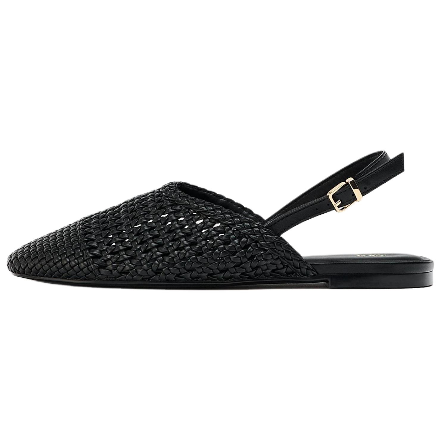 

Zara Модные туфли-лоферы с круглым носком, плетеным задником и открытой пяткой, женская обувь, черные 13518510800 37