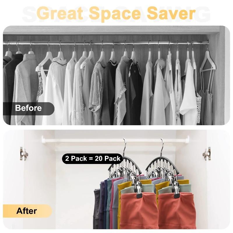 1PC Curved Metal Pants Hanger with 10 Clips - Space-Saving Closet Organizer for Yoga Pants, Trousers & Skirts