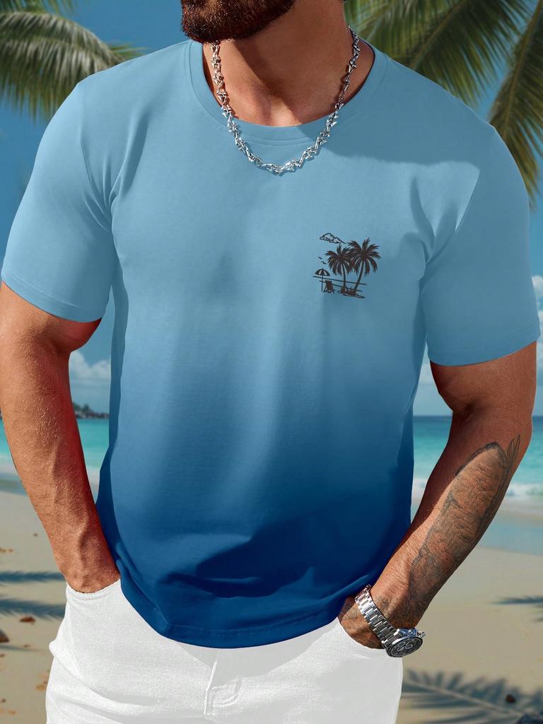 Men's T-shirt Gradient 3D Print Short-sleeve T-shirt Daily Wear Hawaiian Palm Tree Print Fashion Casual Polyester Men's Clothes