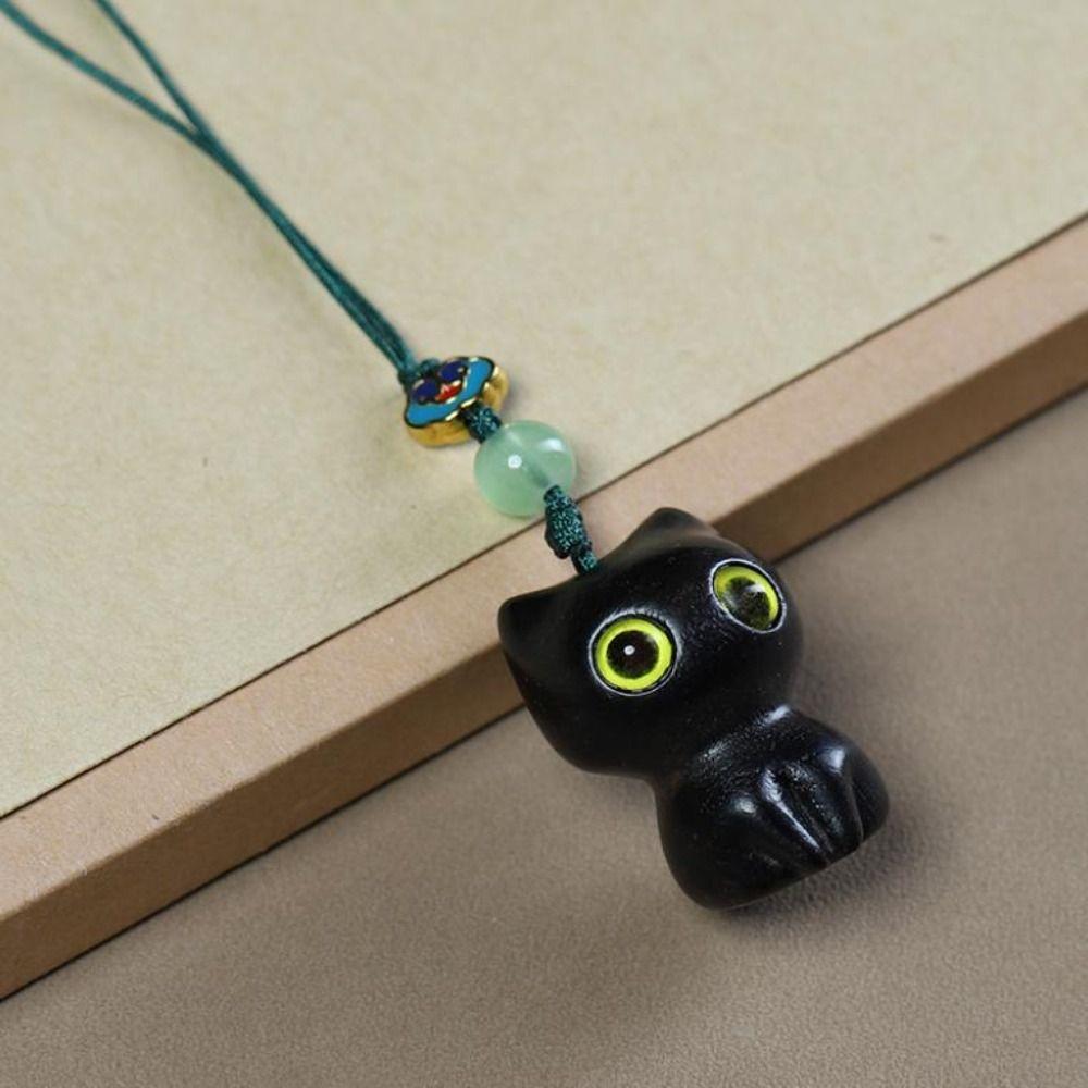 Strawberry Sandalwood Key Chain Chinese Style Lucky Cat Pendant Lucky Key Chain Strap  Men