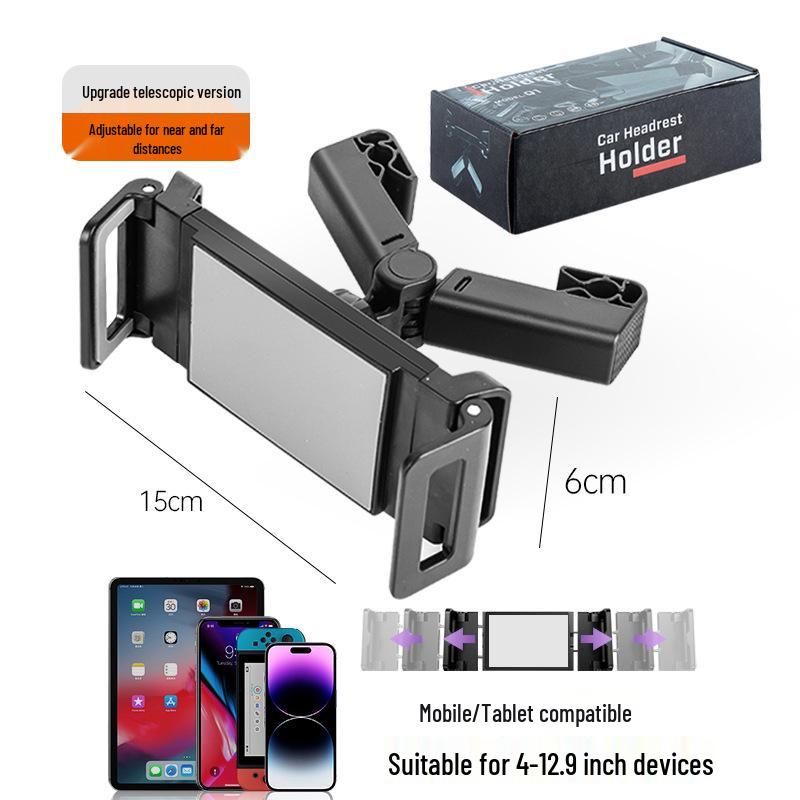 Car Headrest Phone & Tablet Holder - 360° Rotating, Clip-On, Telescopic Design