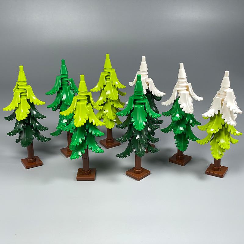 DIY Pine Tree Model Kit - Snowy Christmas Tree Street Forest Compatible with Building Blocks & Assemble Particles