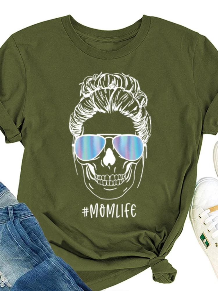 MOMLIFE Skull Head Print Women T Shirt Short Sleeve O Neck Loose Women Tshirt Ladies Tee Shirt Tops Clothes Camisetas Mujer