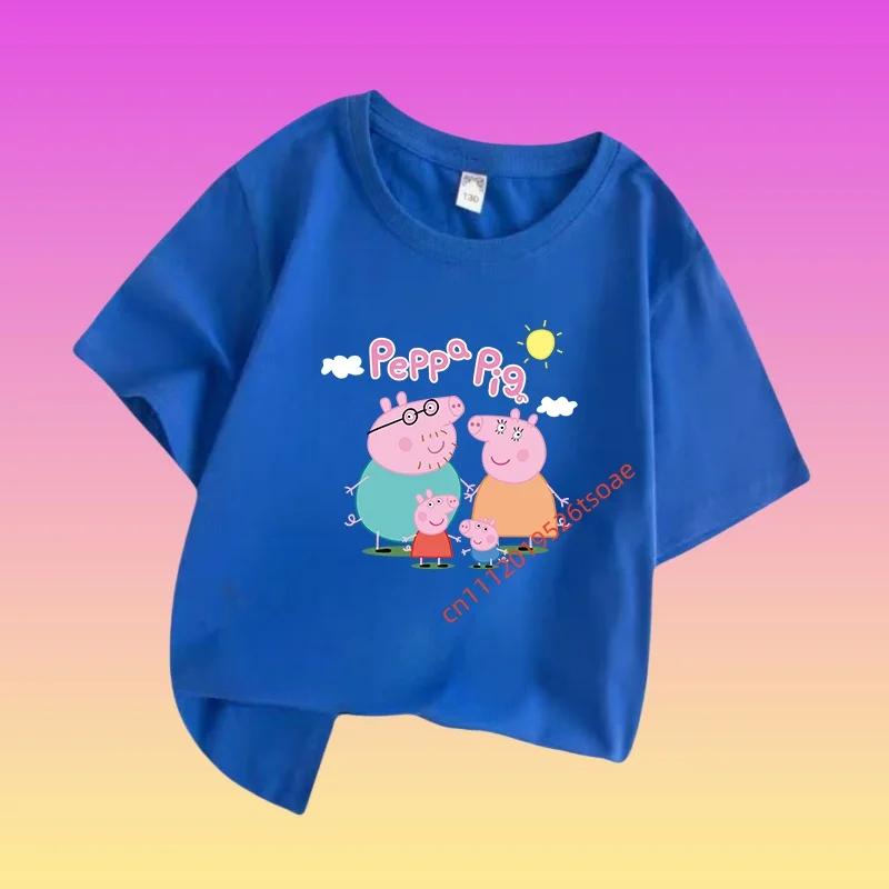Peppa Pig Children's Cotton Short-sleeved Boys' Sports Shirt, Girls' Casual Top, Summer T-shirt with Cartoon Print