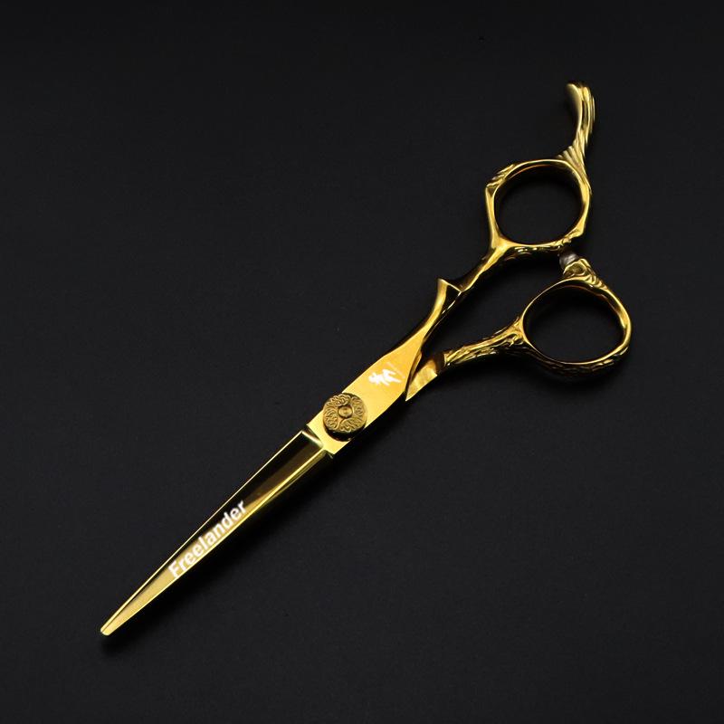 6.0" Gold Wood Grain Handle Hairdressing Scissors | Barber & Thinning Shears