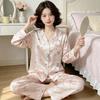 Sweet and high-value butterfly print ice silk pajamas women's ins loungewear long-sleeved trousers two-piece set