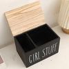Storage Bin with Lid and Wood-Look Top, Rectangular Covered Storage Case for Tabletop Home Storage and Shelf Order