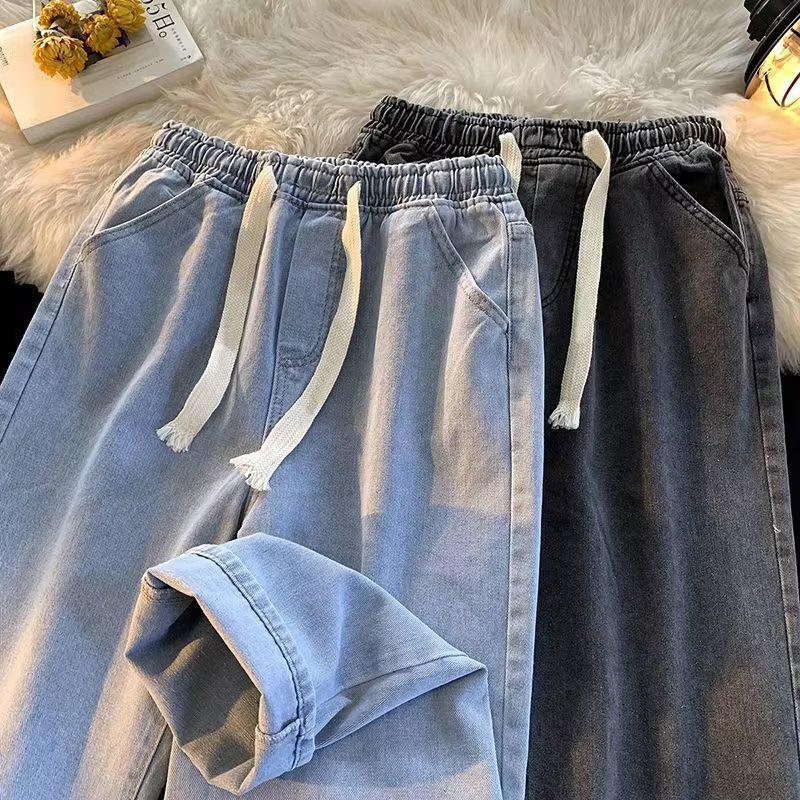 Jeans con cordón estilo sudeste asiático: Pantalones Retro de Pierna Recta, Corte Holgado, Inspirados en Hong Kong para Hombre.