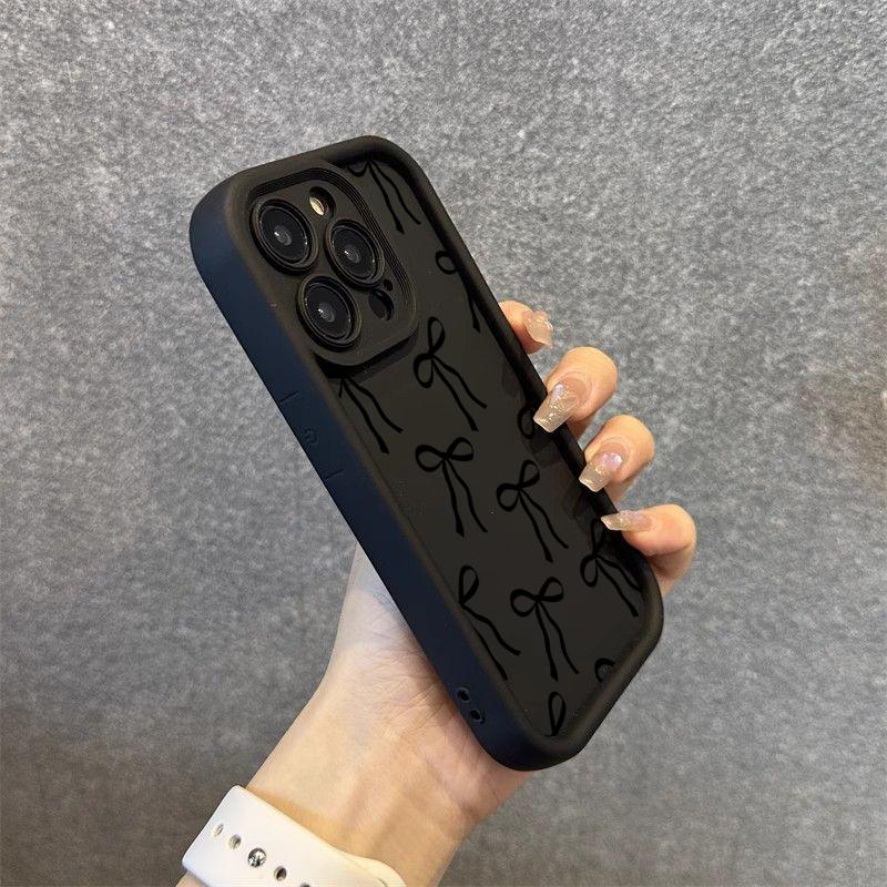 Cute Black Bow Print Silicone Phone Case For iPhone 17 Pro Max 16 15 14 13 12 11 Pro 17 Air 16E XS X XR 7 8 Plus Soft Cover