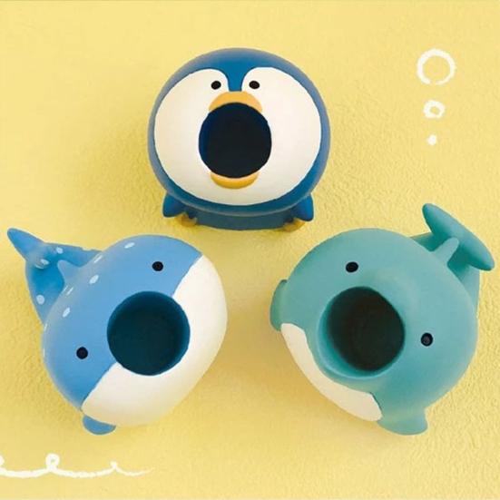 Cute Animal Pen Holder Mini Dinosaur Dolphin Shark Penguin Cat Dog Rabbit Shape Portable Resin Pencil Rest Organizer Stand Desktop Ornament Student