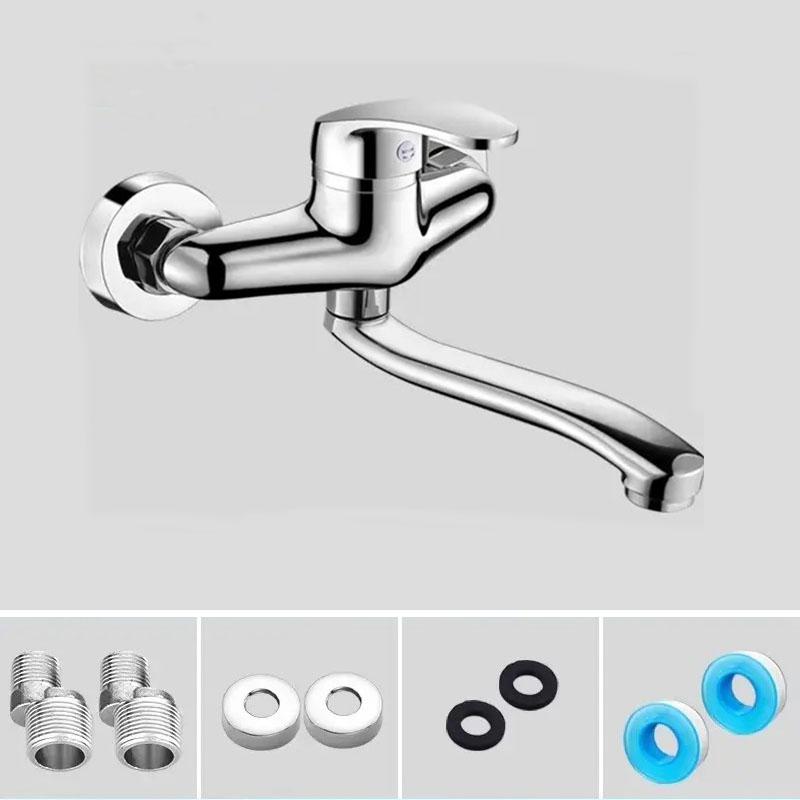 Wall-Mounted Double Holes Basin Faucet Cold Water Mixer Tap Single Handle Wash Chrome Finish Bathroom Mixer Taps