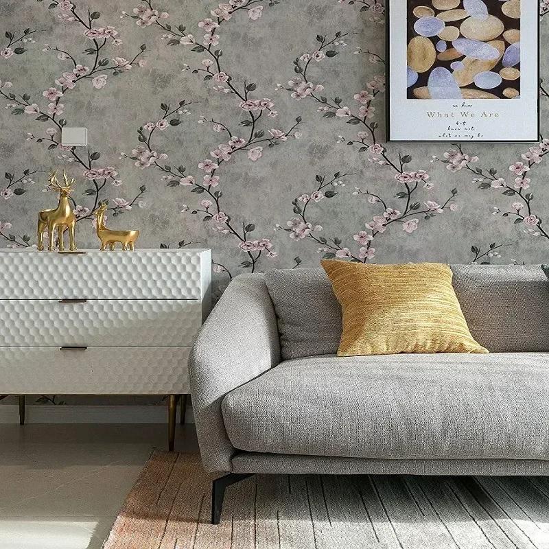 Plum Blossom Self-adhesive Wallpaper, TV Background, Non-woven Fabric Wallpaper, Bedroom Three-dimensional Wall Sticker