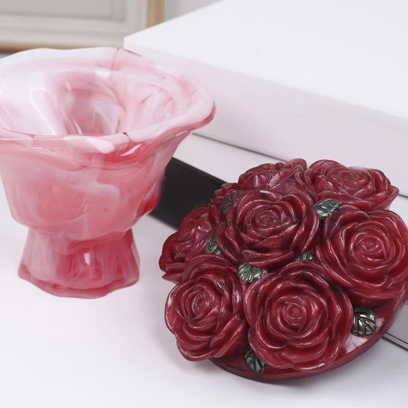 Creative Jewelry Organizers And Candy Storage Silicone Mold With Lid 3d Bouquet Jewelry Holder Mold For Home Decorations