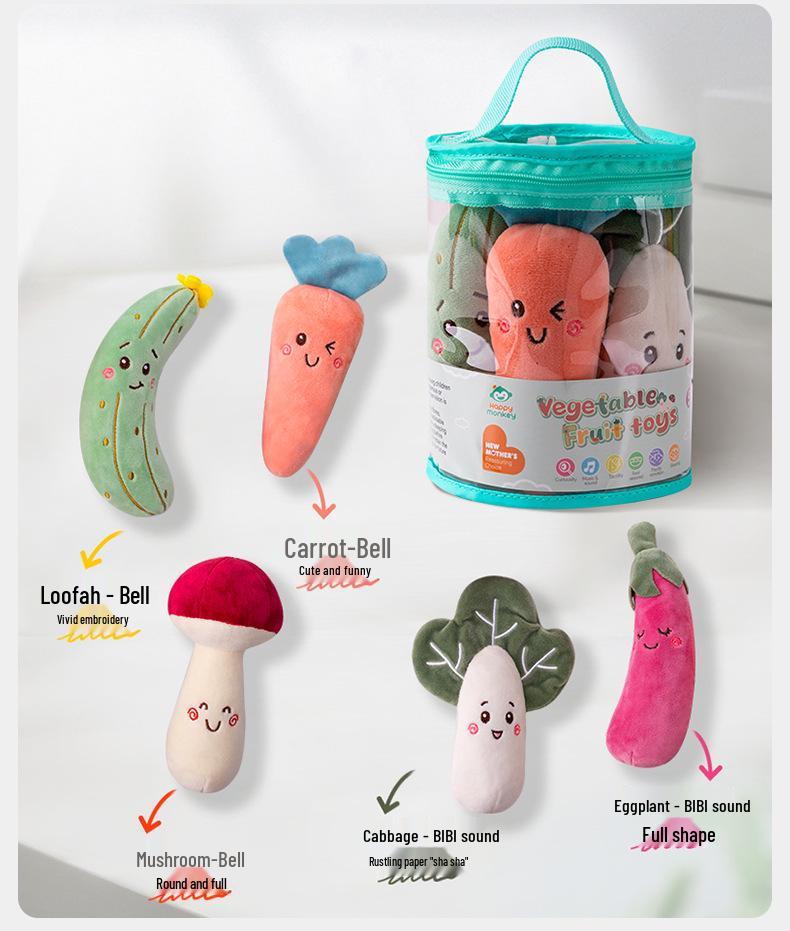 Cartoon Gemüse & Obst Rasselspielzeug für Babys 0-6 Monate