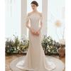 Light wedding dress 1011 new door dress simple atmosphere white satin French evening dress women's neck fishtail wedding dress