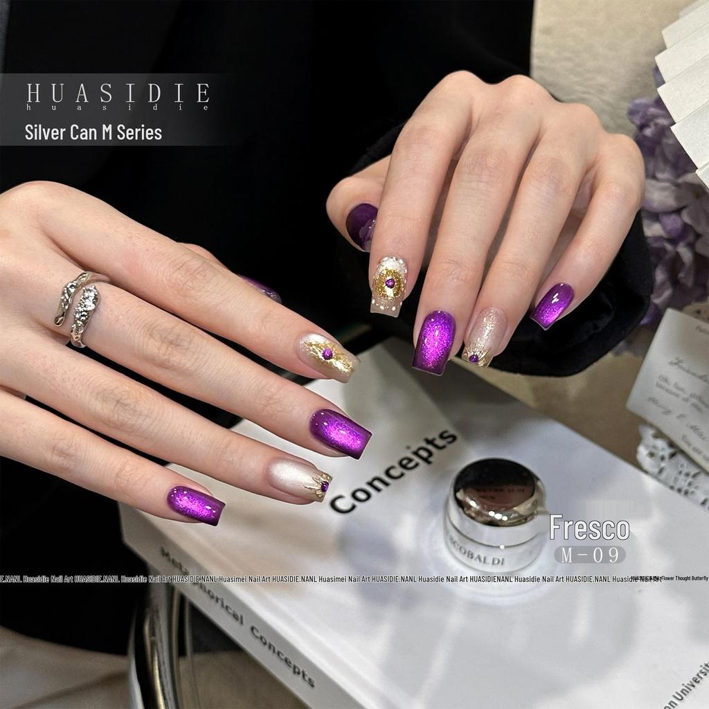 Hua Si Die - M09 Cat Eye Gel Nail Polish, 5g Jar, Phototherapy Crystal Water Gloss, Silver Can