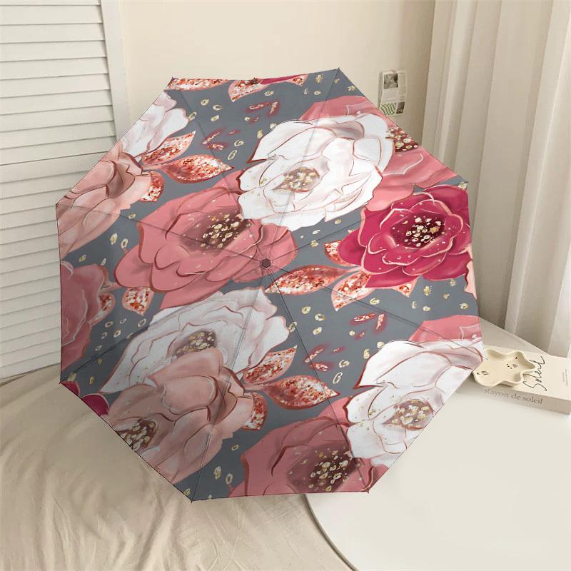 

1PC Floral Glitter Automatic Open/Close Umbrella Compact Folding Umbrella with 8-Rib Shaft lightweight esign, Highquality Fabric1129A