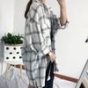 [shop  ] Unisex Couple Look Loose Fit Check Long Shirt Wld Wbl Sis 705