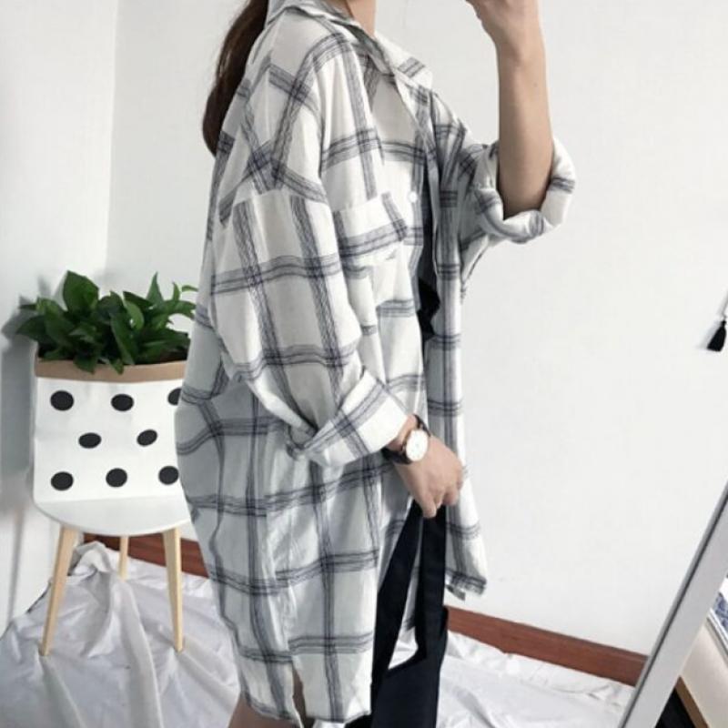 [shop  ] Unisex Couple Look Loose Fit Check Long Shirt Wld Wbl Sis 705