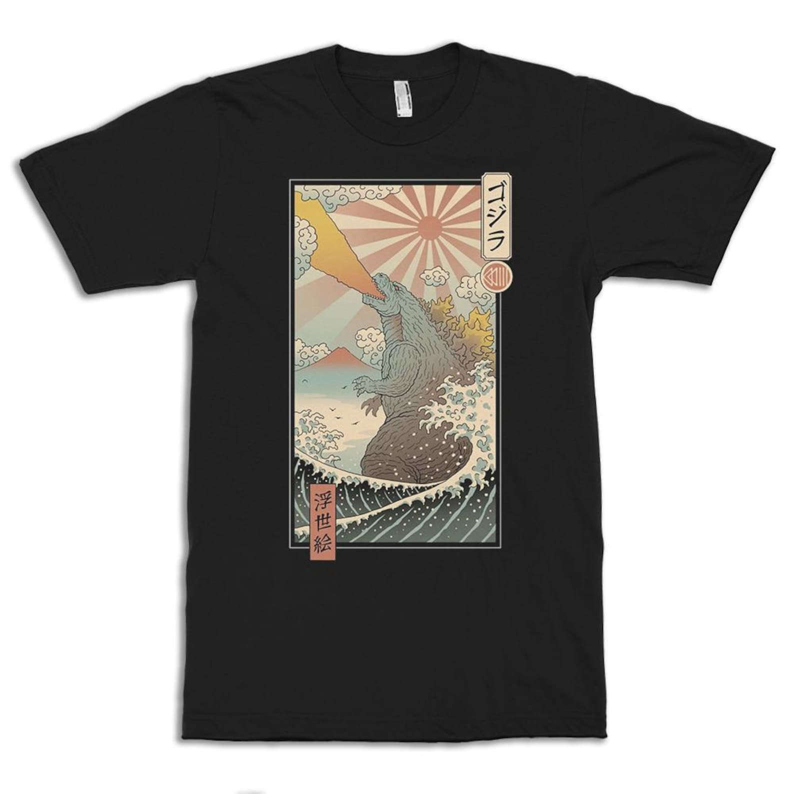 Godzilla and Japanese Wave Art T-Shirt, Men s and Women s Sizes Tee S