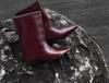 French and Simple~! Leather Small Square Head Bevel Heel Wide Mouth Boots Wide Tube Circumtire Cowhide Boots Women