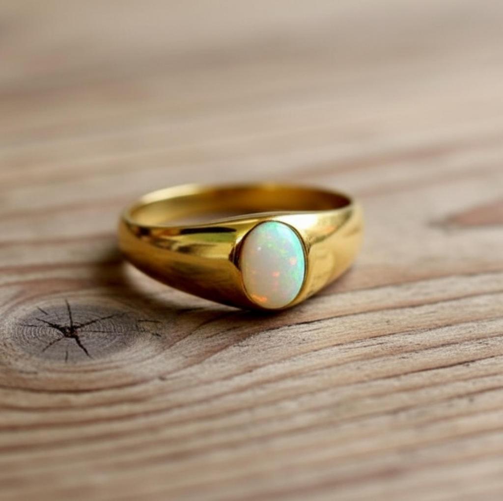 Opal Signet Ring, 925 Solid Sterling Silver, Pure Copper Ring, Yellow Gold Ring, Promise Ring
