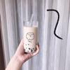 Ins Korean Style Cartoon Glass Cup With Straw Transparent Coffee Milk Tea Mug Water With Straw
