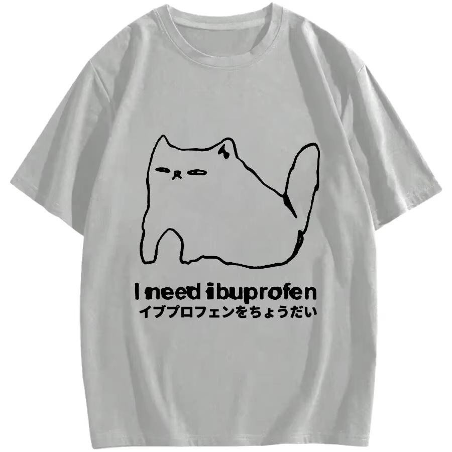 I Need Ibuprofen Funny Cat Tshirt Men Short Sleeve Printed Graphic Casual Loose Round Neck Harajuku Streetwear TShirt S