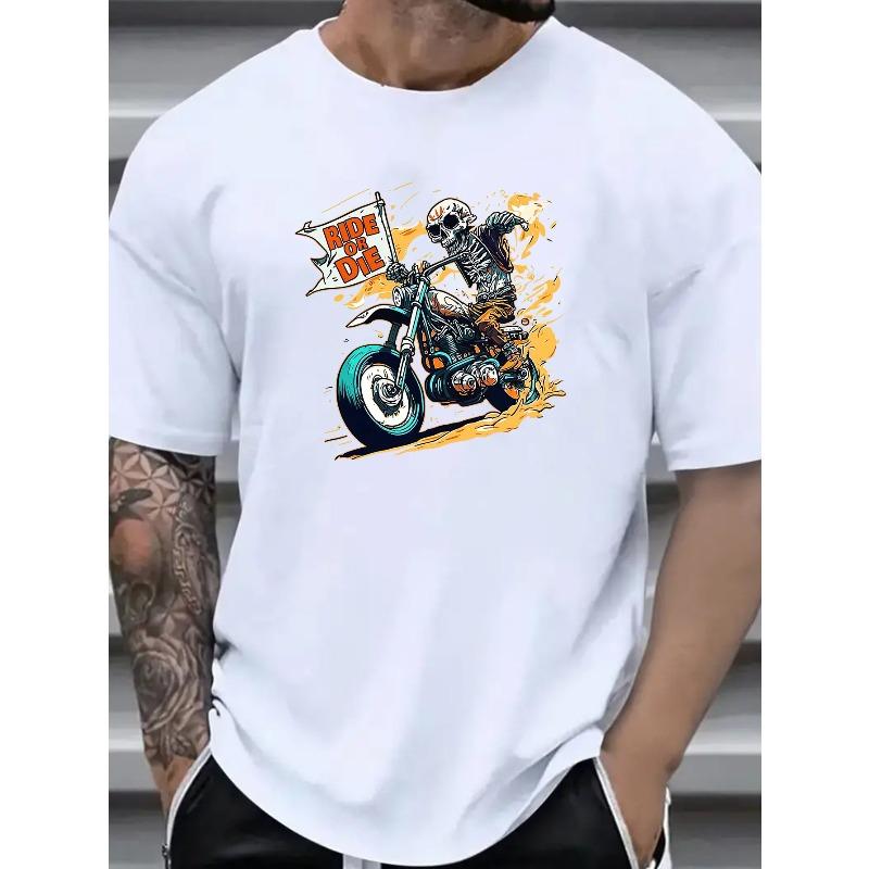 European Size Men's Plus Size Casual Fashion T-Shirt with Skull Print - Comfy , Round Neck, Short Sleeve - Perfect for Summer, PLUS SIZE