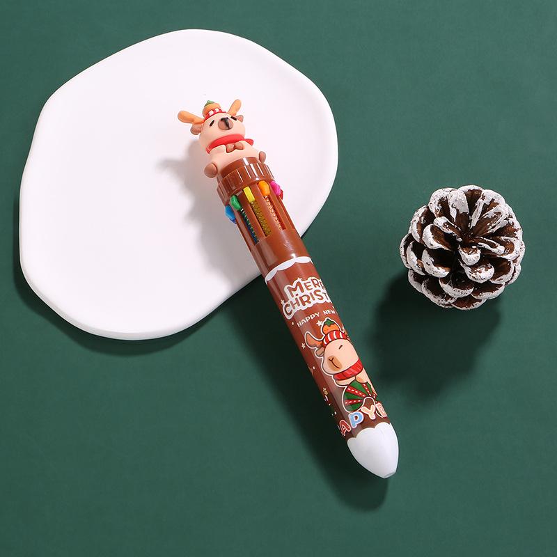 Christmas Capybara 10 Color 0.7Mm Ballpoint Pen Cute Cartoon Santa Claus Snowman Press Pen Handbook Stationery Gifts