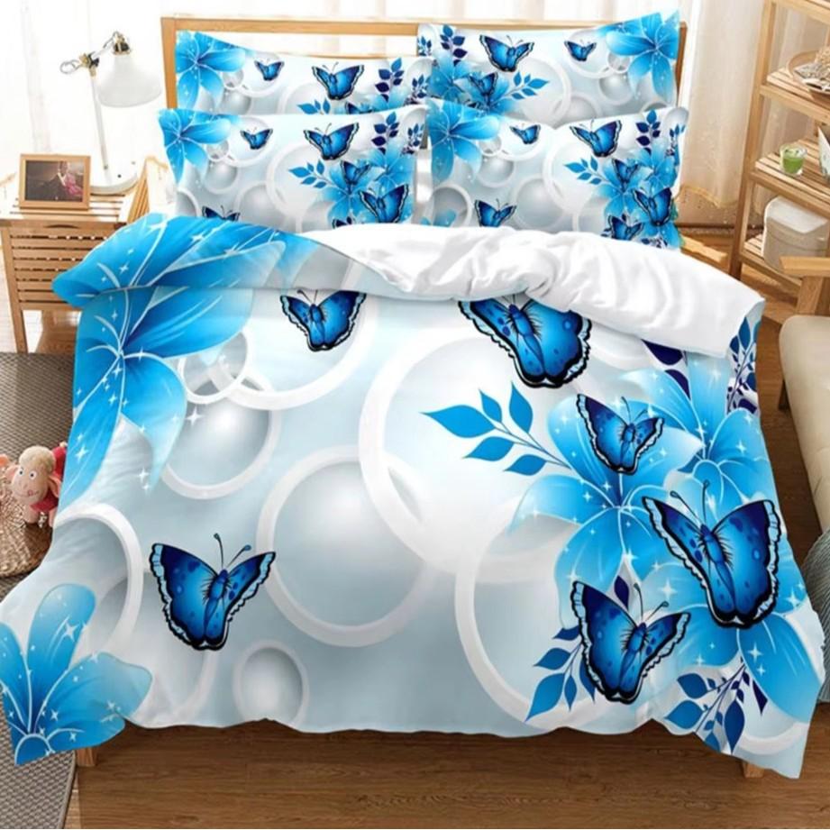 Blue Butterfly Down Comforter Set - Bedding Set - 3 Piece Comforter Cover Set 135*200cm
