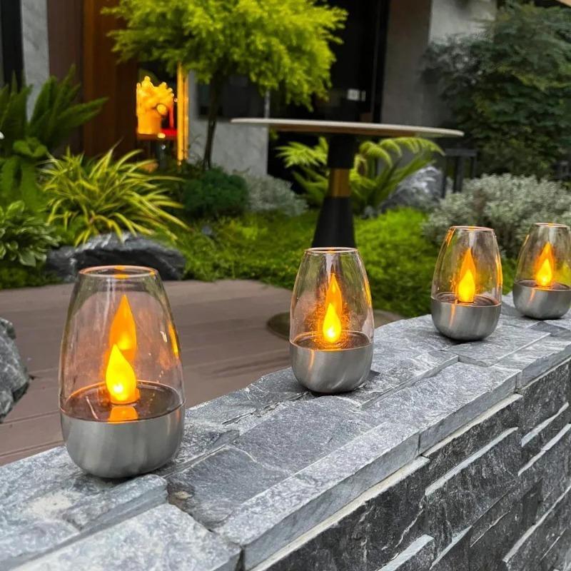 Easy Install Solar Light Candle Light LED Light Stainless Steel Night Light Warm Light Intelligent Tea Light Halloween