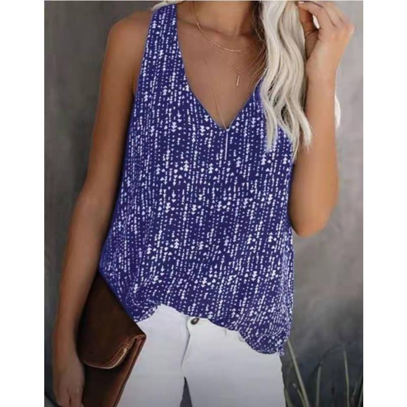 Mode Sommar Lös Casual V-ringad Tryckt Färgglad Ärmlös Västtopp