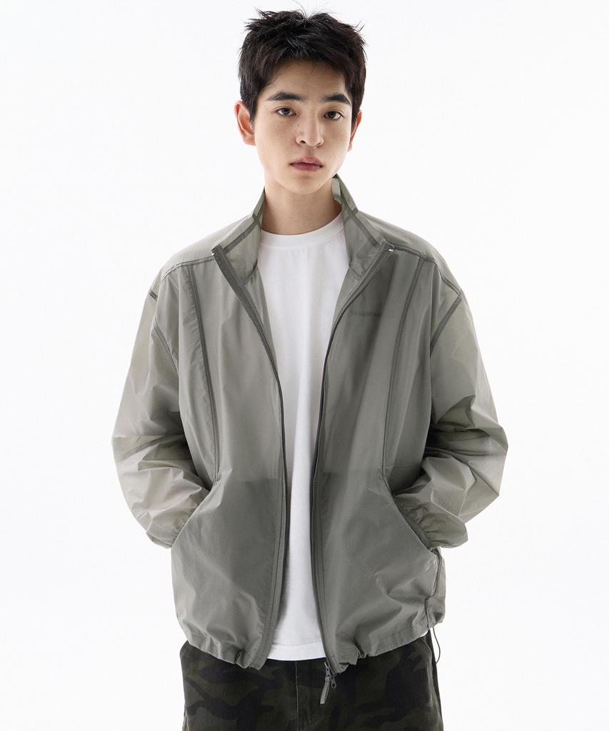 Filluminate Sheer Seam Line Windbreaker - Grey