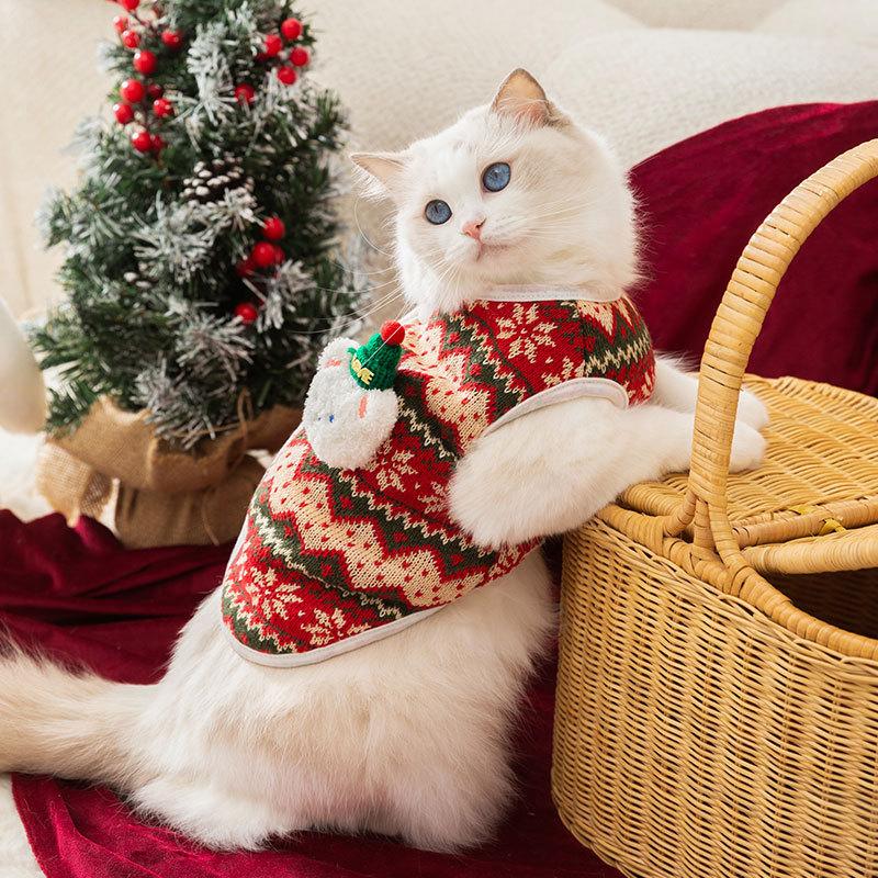 Cute Three-dimensional Christmas Bear Knitted Sweater Cardigan Small Dog Pet Teddy Two-legged Clothing Cat Clothes